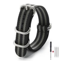 Karinis sportinio laikrodžio dirželis Nailoninis Sidabrinis žiedas Sagtis 18mm 20mm 22mm Vyrams Moterims Seiko Juostelė Pynė Pakeičiami Laikrodžio Priedai 18mm
