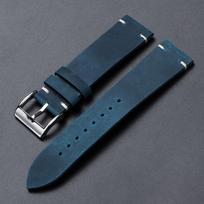 Vintage Oil Wax Leather Watch Band for Omega for Seiko 18mm 20mm 21mm 22mm Handmade Stitching Cowhide Strap Smartwatch Wristband 18mm mėlyna