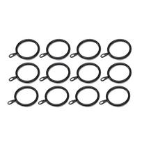 12/24 Pcs Metal Curtain Rings Hanging Hooks For Curtains Rods Pole-Voile Heavy Duty Rings Fit Up To 25 TO 37 Mm Curtain Rods Black 12pcs