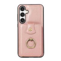 Wallet Case for Samsung Galaxy S25 FE with Card Holder, 360° Rotating Finger Ring Kickstand, RFID Blocking Shockproof Cover Galaxy S25 FE rožinio aukso spalvos