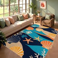 Blue Shell Ocean Element Carpet Rug for Living Room Bedroom Decor Kid Paly Mat Entrance Mat Home Rugs Balcony Kitchen Indoor 40x60CM