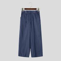 INCERUN Men Zip-up Waist Casual Thin Long Straight Pants Trousers 4XL tamsiai mėlyna spalva