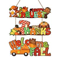 Thanksgiving Welcome Sign Rustic Harvest Wooden Door Hanger Sign Gnome Turkey Pumpkin Truck Decorative Wall Plaque for Farmhouse Porch Wall Decor A