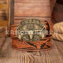 Trendy Western Cowboy PU Leather Belt with Texas Bull Head Buckle 120 cm