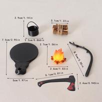 Mini Campfire and Teapot Miniature Statue Ornament Home Kitchen Diy Craft Accessories Desktop Photo Props Decor Christmas Gifts