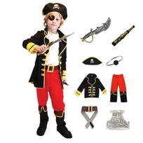 [HASAKI] Pirate Costume 8-Piece Set for Children's Halloween Costume (90-140cm) Pirate Outfit with Props: Sword, Eyepatch, Pirate Hat, and Telescope.