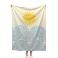 Mid-Century Modern Geometric Flannel Throw Blanket - Soft Warm All-Season Abstract Sun Rainbow Design in Pastel 130x150cm51x59in