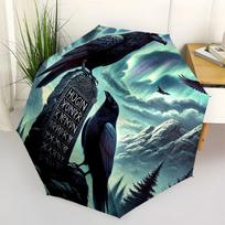 Raven Totem with Norse Runes-Mystical Circular Wall ArtUmbrella with Cute Design,Portable 3-Fold Compact Umbrella for Men&Women,Valentine's
