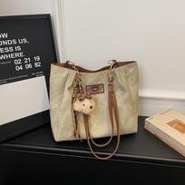 Carto Bear Print Shoulder Bags for Women Large Capacity Ladies Casual Tote Bag Vintage Portable Student Class Book Handbags