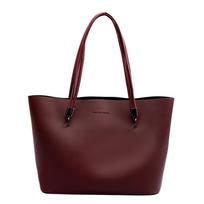 Large Capacity Soft Leather Tote Shoulder Bag Women European American Simple Commuter Fashi Shopping Handbag raudona