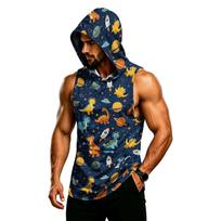 Men’s Hooded Sleeveless Gym Vest Breathable Quick Dry Muscle Fit Workout Tank Top Athletic Pattern L