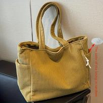 A Casual Corduroy Handbag with Zip Closure, Lightweight and Large Capacity, Fixed Shoulder Strap and Polyester Lining, Solid Everyday Commuter Handbag geltona