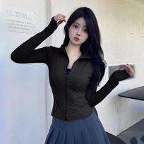Sunscreen clothes, yoga clothes, long-sleeved sports jacket, slim and thin, versatile quick-drying zipper running stand-up collar top, fitness. S