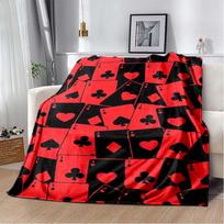 Poker Suit Print Flannel Blanket, Soft Warm Throw with Red Black Argyle & Card Suit Pattern, Cozy Bedding for Game Lovers 80cm x 120cm