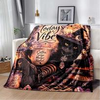 Pink Witch Flannel Blanket, Soft Warm Throw with Spooky Witch & Spell Book Print, Cozy Bedding for Gothic & Witchy Fans 80cm x 120cm