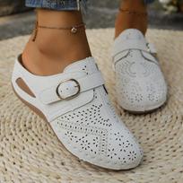 New Summer Buckle Hollow Design Wedge Platform Slip On Mules Slippers Slides Sandals for Women Fashion Casual Outdoor Walking Footwear 36 balta