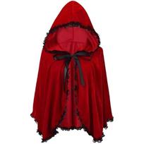 Fairy Tale Red Hooded Cloak Polyester Cosplay Costume Cape Performance Lace Trim Cloak  Kids/Adults 80cm 31.50in-Red & Black Lace