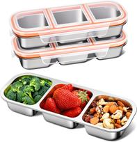 2pcs 304 Stainless Steel Bento Box 3 Compartment Leak Proof Lunch Box For Kids Adults School Work Travel Stackable