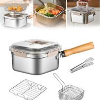 Portable Stainless Steel Square Frying Pan Non-stick Cooking Pot With Basket Camping Cookware Set For Pasta Bbq sidabras