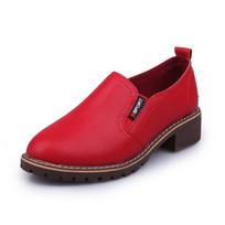 Simple Style Casual Leather Loafers for Women Soft Comfortable Mom Daily Walking Slip on Shoes 35 raudona