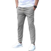 Men Ninth Pants with Side Pockets Slim Fit Drawstring Elastic Waist Solid Color Casual Trousers Commuting Travel Gym Trousers S