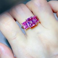 Pink Grandma Cut 5-Carat Moissanite Ring - VVS1, Irregular Three-Diamond Style, European & American Design. US 6