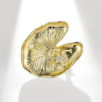 Elegant Lotus Leaf & Frog Brooch with Freshwater Pearl and Enamel Design