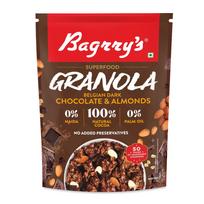 Bagrry's Superfood Granola Belgian Dark Chocolate & Almonds 400g | 40% Oats & Quinoa Flakes | 100% Natural Cocoa | Plant-Based | High Fibre & Prote