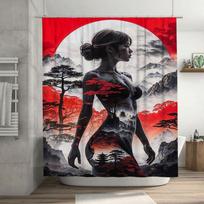 Fantasy Landscape Red Moonlight Woman Figure Shower Curtain Decoration Bathroom Waterproof Liner Printing Art Deco Anime Wall De (as the picture,90x180cm)