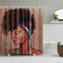 African American Art Print Shower Curtain, Black Woman Portrait Design, Waterproof Polyester Bathroom Curtain with Hooks (as the picture,W90xH180cm)