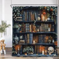 Vintage Bookshelf Library Shower Curtain Bookcase Books Retro Study Bathroom Decor Wizard Magic Room Polyester Bathtub Curtain (as the picture,90x180cm-35x70in)