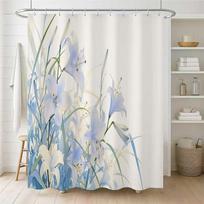 Watercolor Blue Lily Illustration Shower Curtain 1pc with 12 Hooks for Bathroom Home Decor Polyester  70.8x70.8 Inch (as the picture,90x180cm35x71in)
