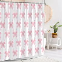 Pink Cute Bow Shower Curtain Fashion Stripe Plaid Girls' Holiday Gift Polyester Fabric Shower Curta Bathroom Decor With Hooks (as the picture,90x180cm)