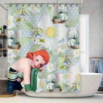 Green White Geometric Print Shower Curtain for Bathroom Decoration Home Decor Waterproof Fabric 72 x 84 Inches Green Beige Patte (as the picture,90x180cm)
