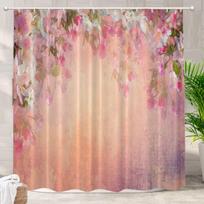 Pink Cherry Blossom Shower Curtain Retro Floral Sakura Plum Blossom Blooming Flower Spring Flower Geometric Bathroom Accessories (as the picture,W90xH180cm)