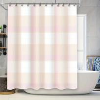 Modern Checkered Shower Curtain Soft Pastel Colors for Bathroom Decor Pink White Beige Striped Pattern Waterproof Fabric with Ho (as the picture,W90xH180cm)