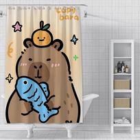 Shower Curtain Waterproof Polyester Fabric Paint Colorful Bath Curta Kawaii Capybaras Home Bathroom Decor With Hook (as the picture,W90XH180cm)