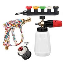 Stylish graffiti car wash gun kit, foam pot, 5 spray nozzles with holder base and durable metal Lavor adapter