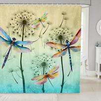 Floral Dragonfly Shower Curta Butterfly Dandelion Purple Flowers Watercolour Art Polyester Bathroom Curtain Decor With Hooks (as the picture,90x180cm35x71in)