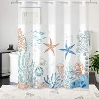 Starfish and Seashells Shower Curtain with Coral and Jellyfish Coastal Beach Theme for Bathroom Decor (as the picture,90x180cm35x71in)