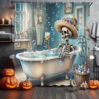 Halloween Spooky Ghost Bathtub Pumpkin Crow Print Shower Curtain Waterproof Polyester Fabric Bathroom Curtain With Hooks Quick D (as the picture,120x180cm)