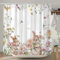 Easter Bunny Shower Curtain Floral Butterfly Waterproof Mould-Resistant Privacy Screen with Hooks Room Divider Home Decor (as the picture,90x180cm 35x70inch)