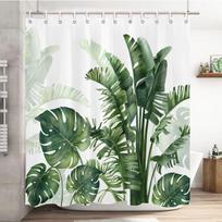 Tropical Jungle Shower Curtain Botanical Plant Bathroom Set Dark Green Cloth Fabric with Hooks 90x180