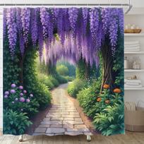 Spring Garden Shower Curtain Wisteria Green Leaf Vine Plant Purple Flower Lavender Floral Nature Scenery Country Fabric Bathroom (as the picture,W90xH180cm-35x70in)