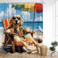 Funny Diving Cat Dog Shower Curtain Cute Cartoon Bathing Animals Sea Turtle Underwater Scenery Kids Bathroom Curta Decor Set (as the picture,90x180cm-35x70in)