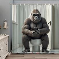 Fun Gorilla Shower Curtain Waterproof and Mould-Resistant Bathroom Shower Curtain Home Decor Bathroom Accessories (as the picture,90X180C(3X5.9FT))