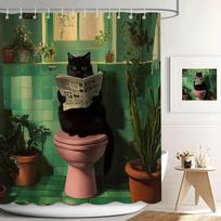 Cute Cat Shower Curtain for Bathroom Decor, Funny Bathroom Curtain Set, Cat Lovers Cute Cartoon Colorful Waterproof Fabric (as the picture,90x180cm)