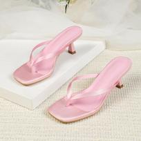 Women's Multi-Color Square-Toe High Heel Thong Sandals 40