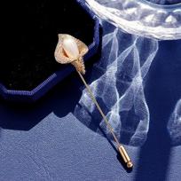 Bo Xin Yun Tulip Pin: Copper & Zirconia Brooch, Korean Design Accessories