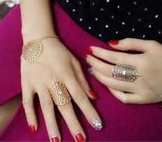 Korean Style Rhinestone Flower Ring Bracelet Chain auksas